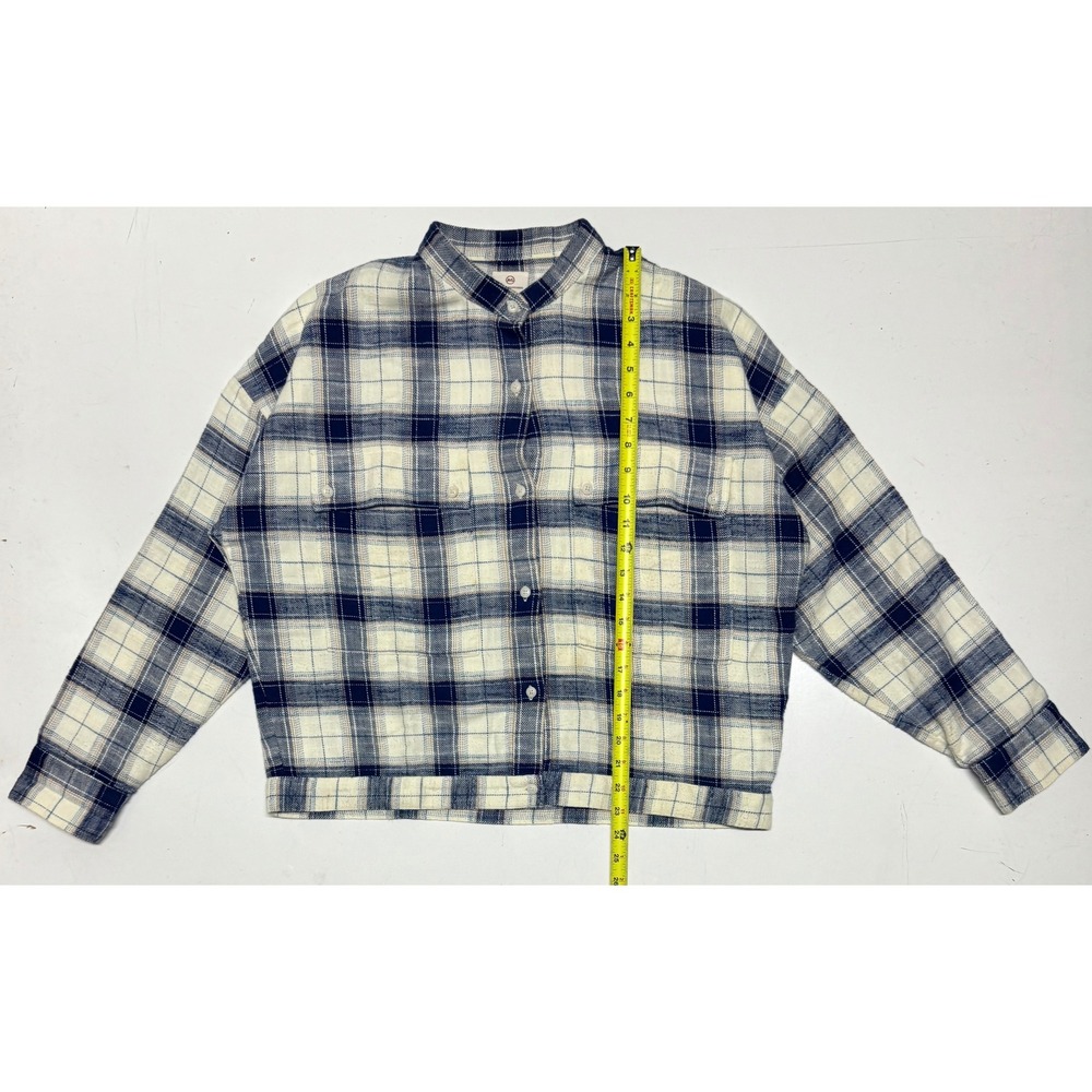 AG Adriano Goldschmied Plaid Button Up Shirt Jacket Women Size‎ M Cream Blue